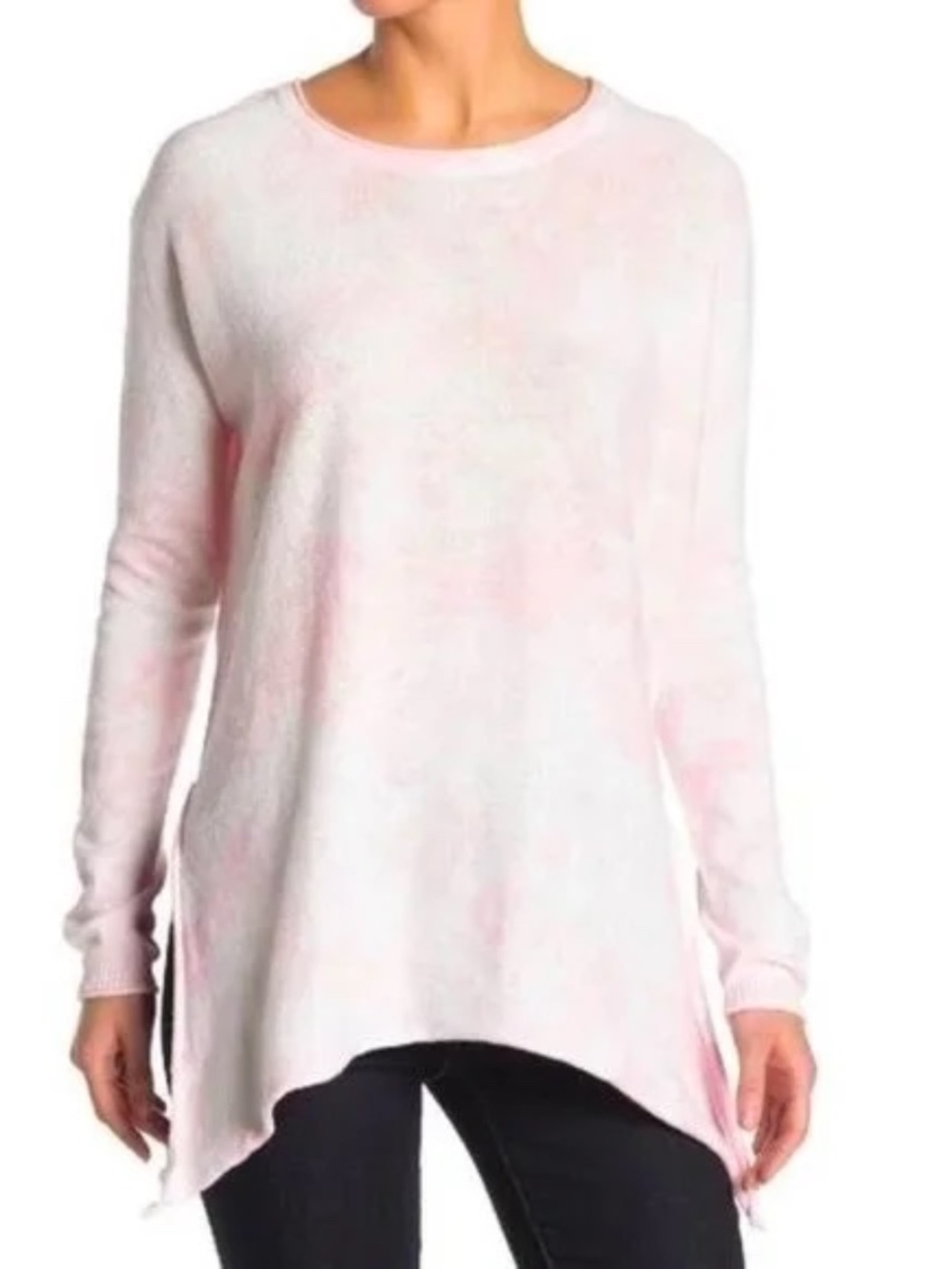 New Cloth by Design Convertible Tie Side Slit Sweater Tie Dye Pink White Medium